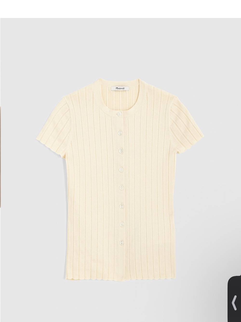 Ribbed Short-Sleeve Button-Up Top - Cream